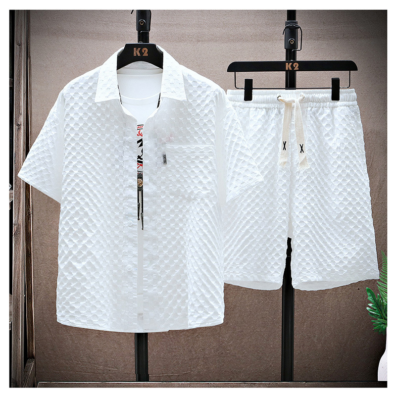 Street Fashion Men 2025 - 2025 ชุดกีฬาผู้ชายแฟชั่นชุดลําลองแขนสั้นกางเกง Retro Street สไตล์น้ําหนักเบาฤดูร้อนสวมใส่